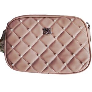 NWT Badgley Mischka Diamond Quilted Camera Bag Tan Pearl Crossbody Purse BM4138